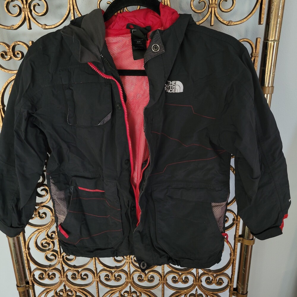 The North Face Boys Hooded Parka Jacket Black Red M 10/12